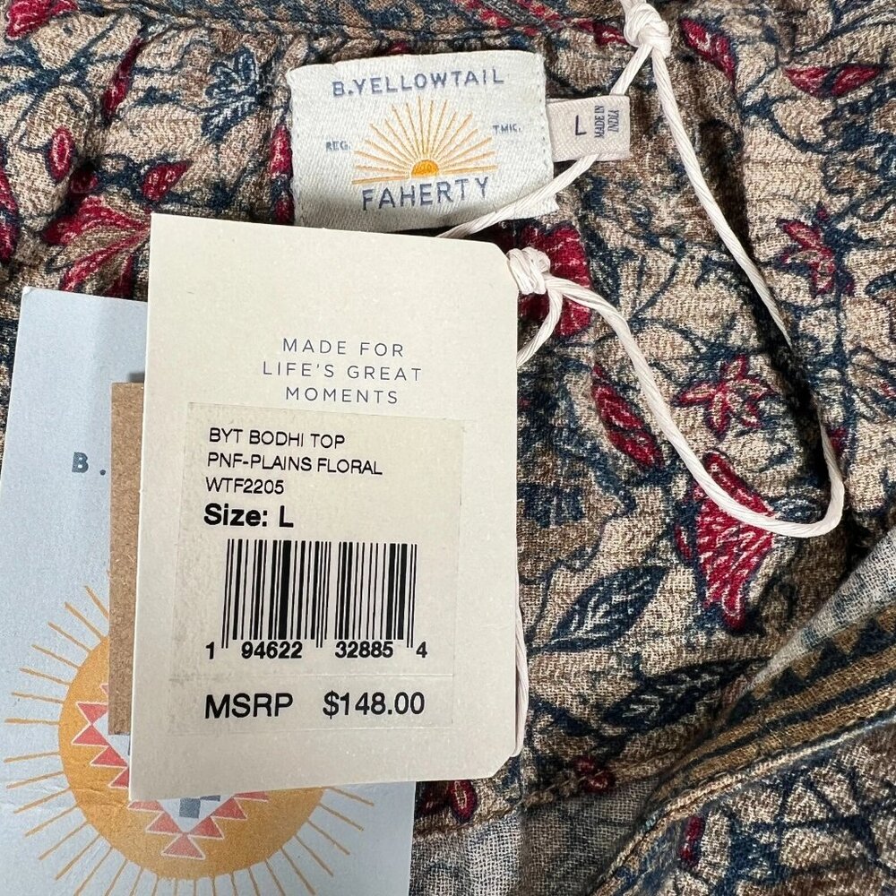 Faherty B. Yellowtail Womens Floral Ruffle Trim Bodhi Top Blouse Size L  NEW - Picture 7 of 11
